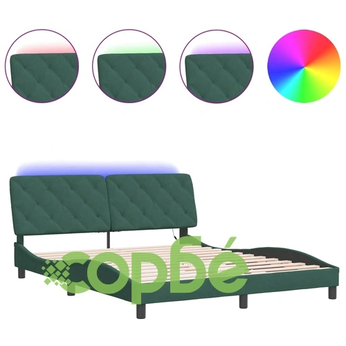 Рамка за легло с LED осветление тъмнозелена 160x200 см кадифе ➤ топ цена ➤ sorbe.bg