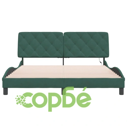 Рамка за легло с LED осветление тъмнозелена 160x200 см кадифе ➤ топ цена ➤ sorbe.bg