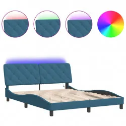 Рамка за легло с LED осветление, синя, 160x200 см, кадифе