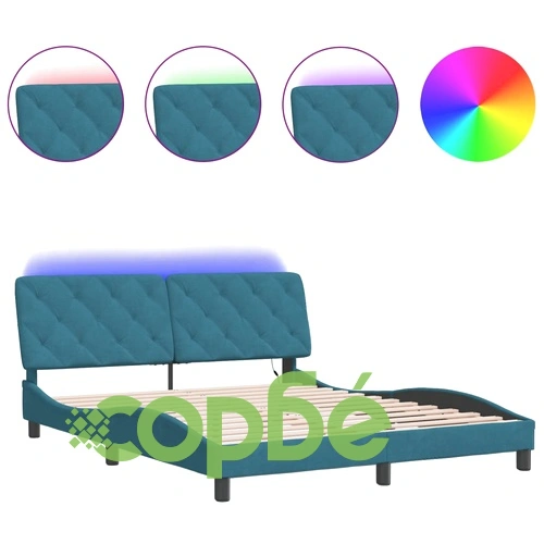 Рамка за легло с LED осветление, синя, 160x200 см, кадифе ➤ топ цена ➤ sorbe.bg