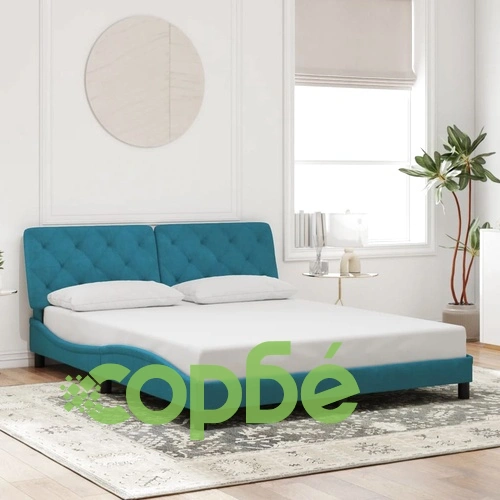 Рамка за легло с LED осветление, синя, 160x200 см, кадифе ➤ топ цена ➤ sorbe.bg