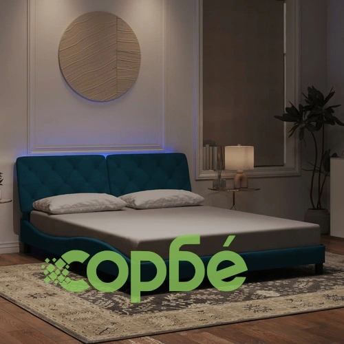 Рамка за легло с LED осветление, синя, 160x200 см, кадифе ➤ топ цена ➤ sorbe.bg