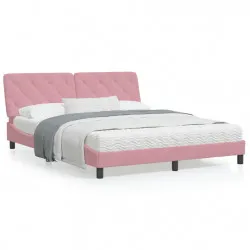 Рамка за легло с LED осветление, розова, 160x200 см, кадифе