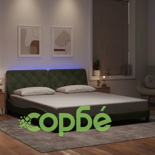 Рамка за легло с LED осветление, светлосива, 180x200 см, кадифе ➤ топ цена ➤ sorbe.bg