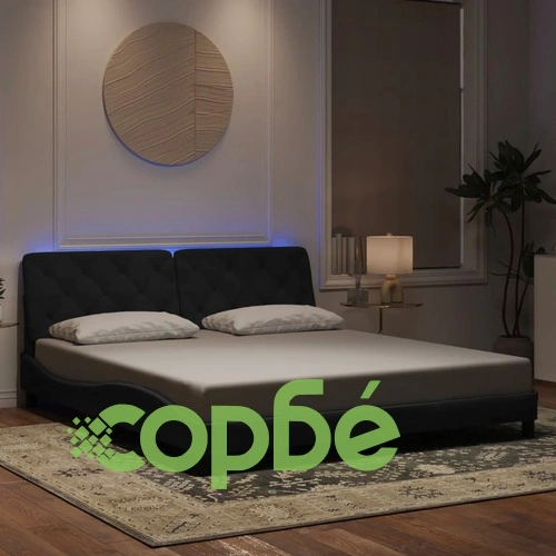 Рамка за легло с LED осветление, черна, 180x200 см, кадифе ➤ топ цена ➤ sorbe.bg