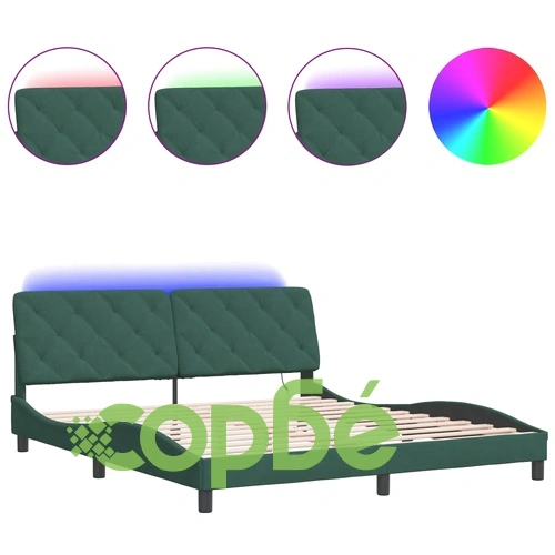 Рамка за легло с LED осветление тъмнозелена 180x200 см кадифе ➤ топ цена ➤ sorbe.bg