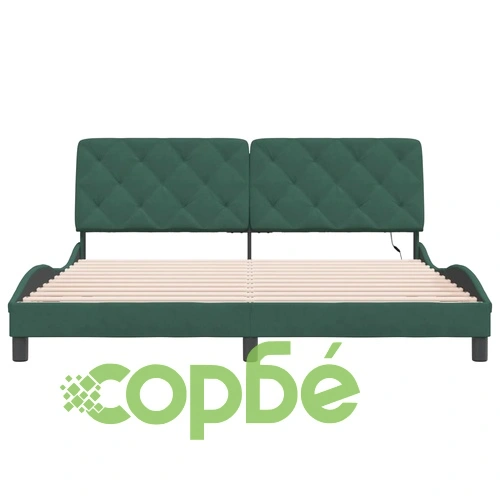 Рамка за легло с LED осветление тъмнозелена 180x200 см кадифе ➤ топ цена ➤ sorbe.bg