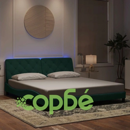 Рамка за легло с LED осветление тъмнозелена 180x200 см кадифе ➤ топ цена ➤ sorbe.bg