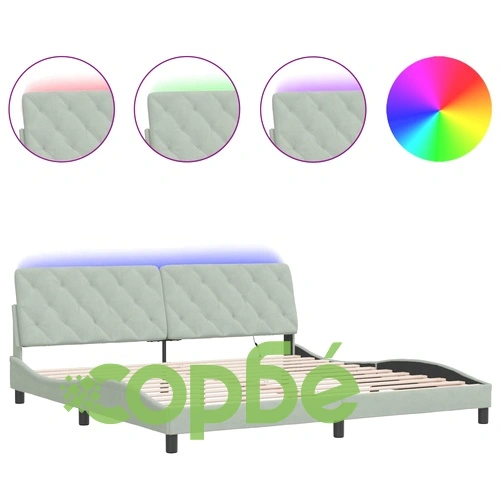 Рамка за легло с LED осветление, светлосива, 200x200 см, кадифе ➤ топ цена ➤ sorbe.bg