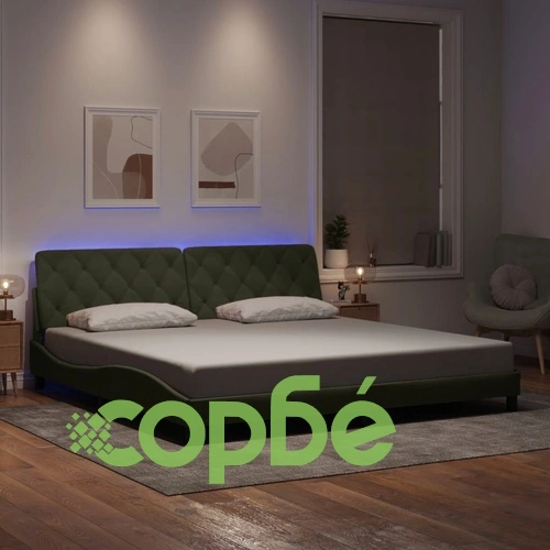 Рамка за легло с LED осветление, светлосива, 200x200 см, кадифе ➤ топ цена ➤ sorbe.bg
