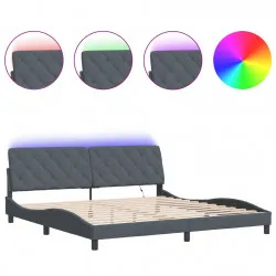 Рамка за легло с LED осветление, тъмносива, 200x200 см, кадифе