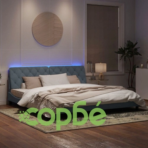 Рамка за легло с LED осветление, тъмносива, 200x200 см, кадифе ➤ топ цена ➤ sorbe.bg