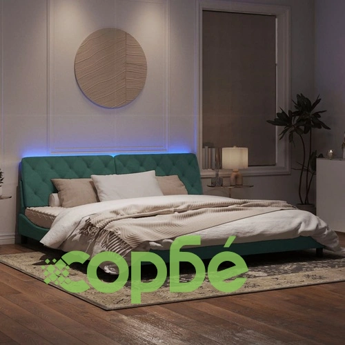 Рамка за легло с LED осветление тъмнозелена 200x200 см кадифе ➤ топ цена ➤ sorbe.bg