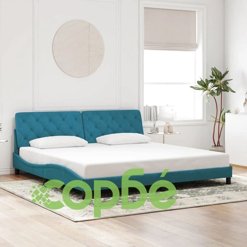 Рамка за легло с LED осветление, синя, 200x200 см, кадифе ➤ топ цена ➤ sorbe.bg
