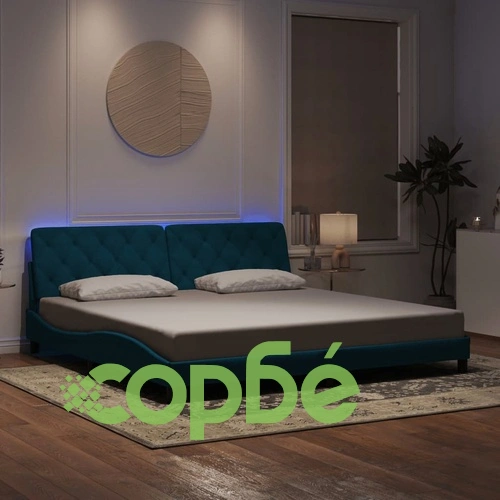 Рамка за легло с LED осветление, синя, 200x200 см, кадифе ➤ топ цена ➤ sorbe.bg