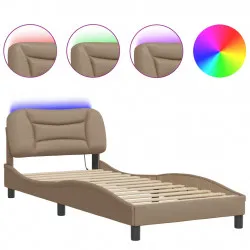 Рамка за легло с LED осветление, капучино, 80x200 см, еко кожа
