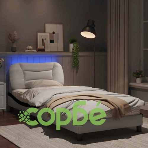 Рамка за легло с LED осветление бяло и черно 80x200 см еко кожа ➤ топ цена ➤ sorbe.bg