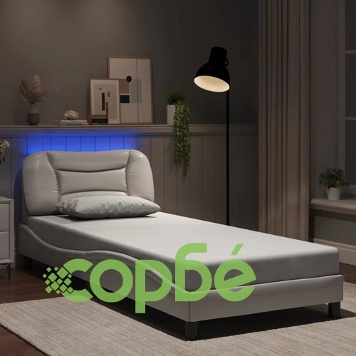 Рамка за легло с LED осветление бяла 90x190 см изкуствена кожа ➤ топ цена ➤ sorbe.bg