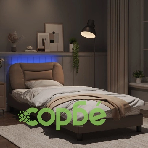 Рамка за легло с LED осветление, капучино, 90x190 см, еко кожа ➤ топ цена ➤ sorbe.bg