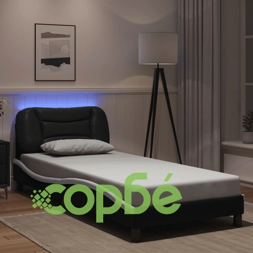 Рамка за легло с LED осветление черно и бяло 90x190 см еко кожа ➤ топ цена ➤ sorbe.bg
