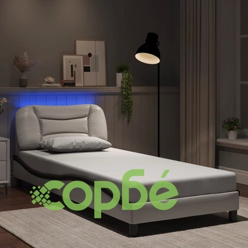 Рамка за легло с LED осветление бяла и черно 90x190 см еко кожа ➤ топ цена ➤ sorbe.bg