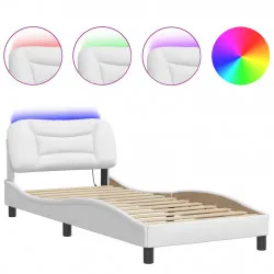 Рамка за легло с LED осветление бяла 90x200 см изкуствена кожа