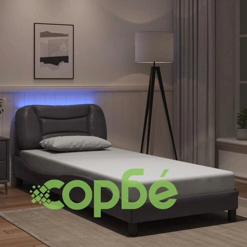 Рамка за легло с LED осветление сива 90x200 см изкуствена кожа ➤ топ цена ➤ sorbe.bg
