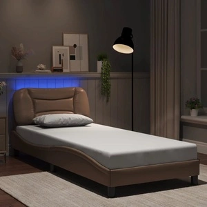 Рамка за легло с LED осветление, капучино, 90x200 см, еко кожа