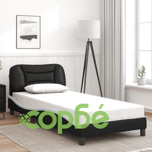 Рамка за легло с LED осветление черно и бяло 90x200 см еко кожа ➤ топ цена ➤ sorbe.bg