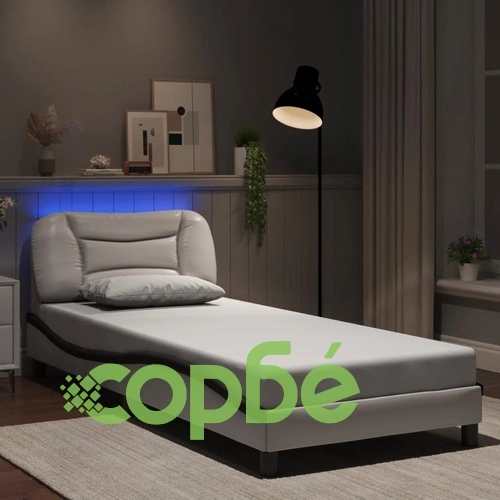 Рамка за легло с LED осветление бяло и черно 90x200 см еко кожа ➤ топ цена ➤ sorbe.bg