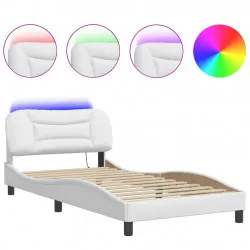 Рамка за легло с LED осветление бяла 100x200 см изкуствена кожа