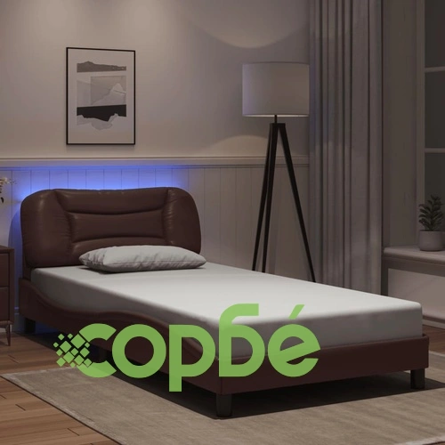 Рамка за легло с LED осветление, кафява, 100x200 см, еко кожа ➤ топ цена ➤ sorbe.bg