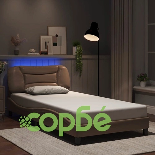 Рамка за легло с LED осветление, капучино, 100x200 см, еко кожа ➤ топ цена ➤ sorbe.bg