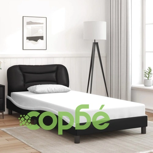 Рамка за легло с LED осветление черно и бяло 100x200см еко кожа ➤ топ цена ➤ sorbe.bg