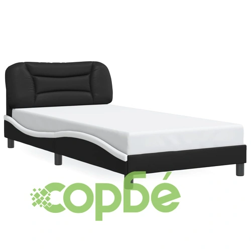 Рамка за легло с LED осветление черно и бяло 100x200см еко кожа ➤ топ цена ➤ sorbe.bg