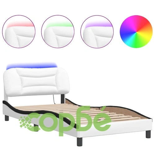 Рамка за легло с LED осветление бяло и черно 100x200см еко кожа ➤ топ цена ➤ sorbe.bg