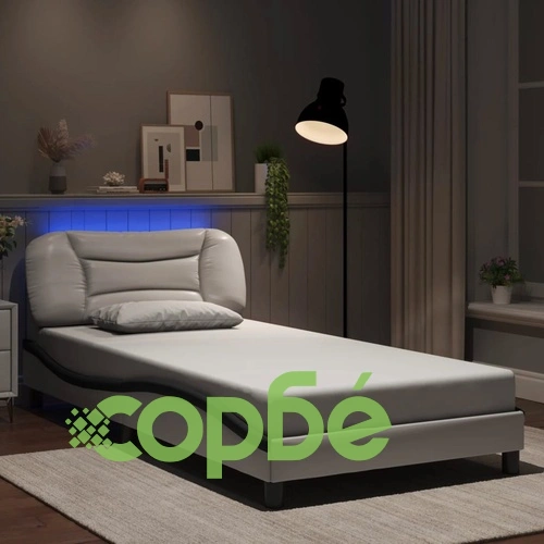 Рамка за легло с LED осветление бяло и черно 100x200см еко кожа ➤ топ цена ➤ sorbe.bg