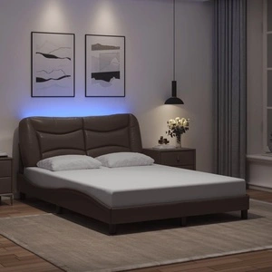Рамка за легло с LED осветление, кафява, 120x200 см, еко кожа