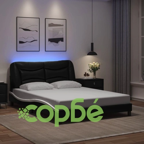 Рамка за легло с LED осветление черно и бяло 120x200см еко кожа ➤ топ цена ➤ sorbe.bg