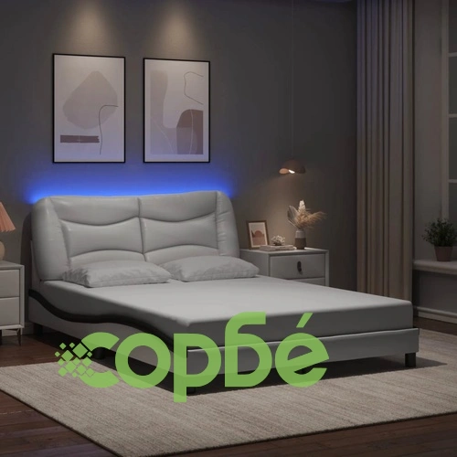 Рамка за легло с LED осветление бяло и черно 120x200см еко кожа ➤ топ цена ➤ sorbe.bg