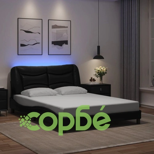 Рамка за легло LED осветление черна 140x190 см изкуствена кожа ➤ топ цена ➤ sorbe.bg