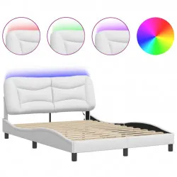 Рамка за легло с LED осветление бяла 140x190 см изкуствена кожа