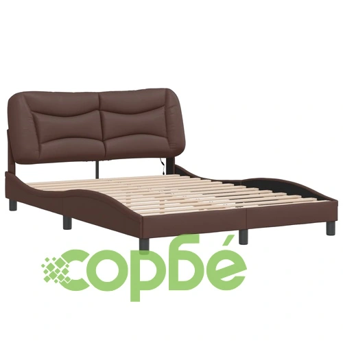 Рамка за легло LED осветление кафява 140x190 см изкуствена кожа ➤ топ цена ➤ sorbe.bg