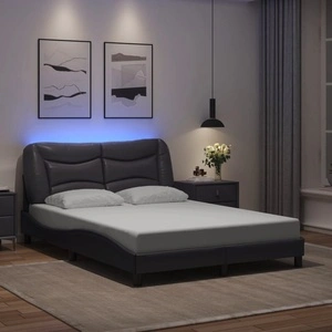 Рамка за легло LED осветление сива 140x190 см изкуствена кожа