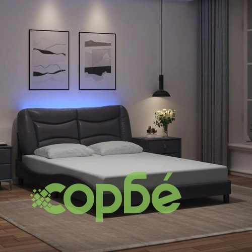 Рамка за легло LED осветление сива 140x190 см изкуствена кожа ➤ топ цена ➤ sorbe.bg