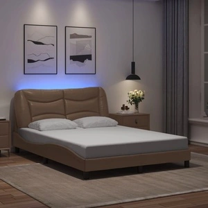 Рамка за легло с LED осветление, капучино, 140x190 см, еко кожа