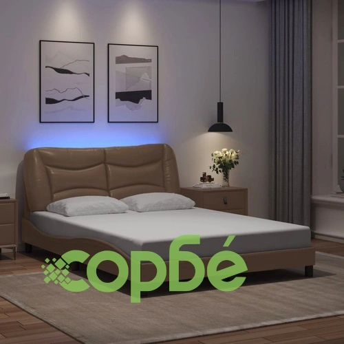 Рамка за легло с LED осветление, капучино, 140x190 см, еко кожа ➤ топ цена ➤ sorbe.bg