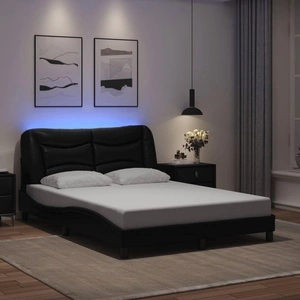 Рамка за легло с LED осветление, черна, 140x200 cм, еко кожа