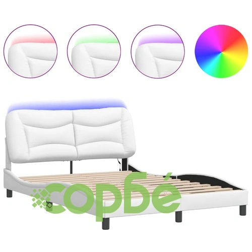 Рамка за легло с LED осветление, бяла, 140x200 cм, еко кожа ➤ топ цена ➤ sorbe.bg