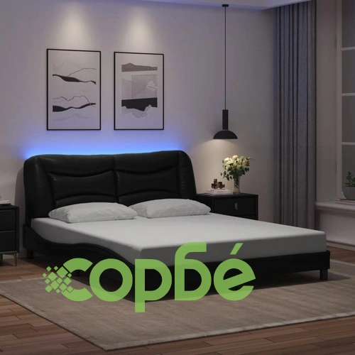 Рамка за легло с LED осветление, черна, 160x200 cм, еко кожа ➤ топ цена ➤ sorbe.bg